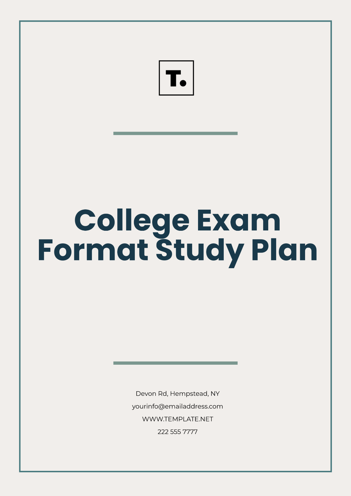 College Exam Format Study Plan Template - Edit Online & Download