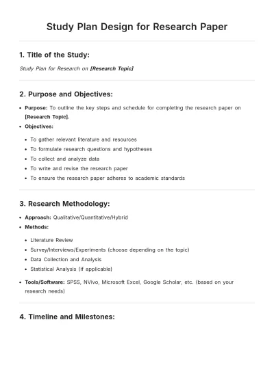 Free Study Plan Design for Research Paper Template to Edit Online