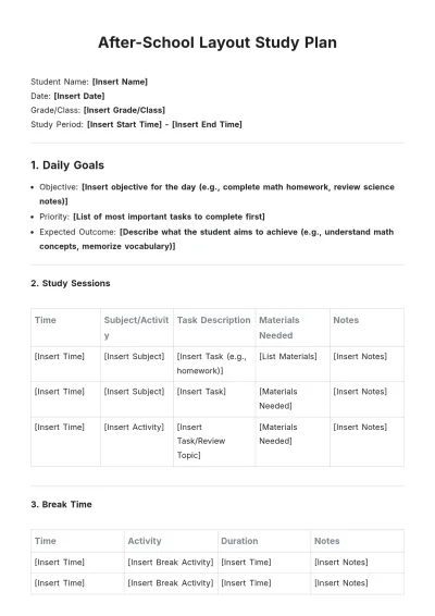 Free After-School Layout Study Plan Template to Edit Online