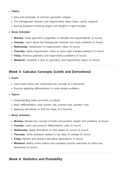 Free Math-Focused Study Plan Template to Edit Online