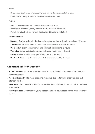 Free Math-Focused Study Plan Template to Edit Online