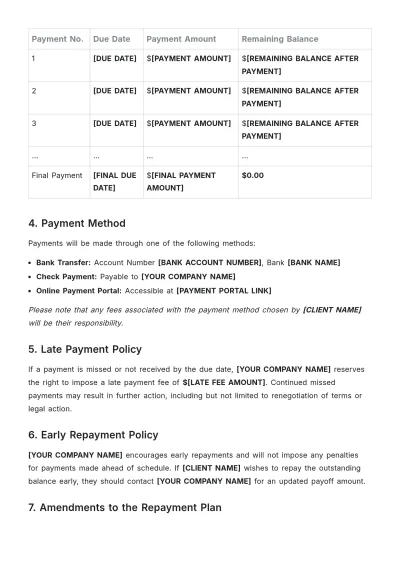 Free Repayment Plan Format Template to Edit Online