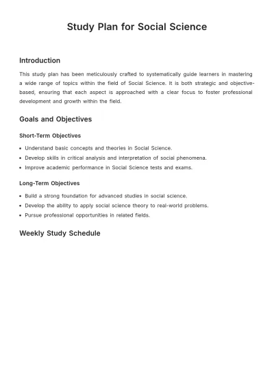 Free Study Plan for Social Science Template to Edit Online