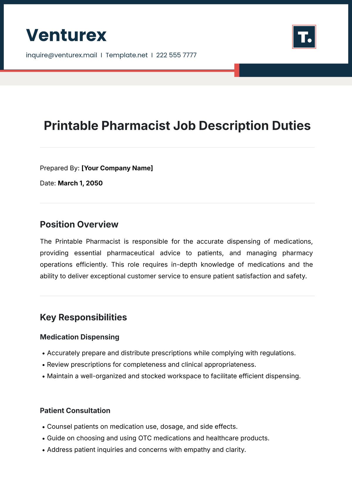 Printable Pharmacist Job Description Duties Template - Edit Online & Download