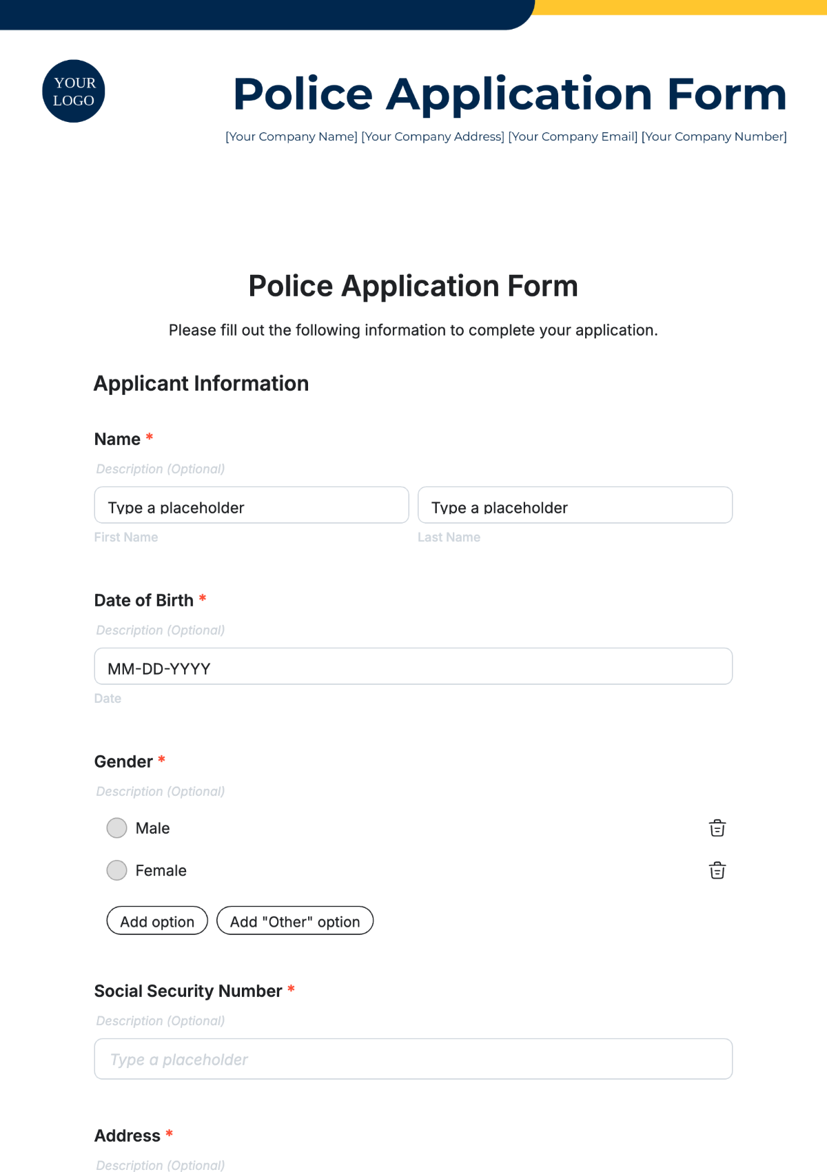 Police Application Form Template - Edit Online & Download