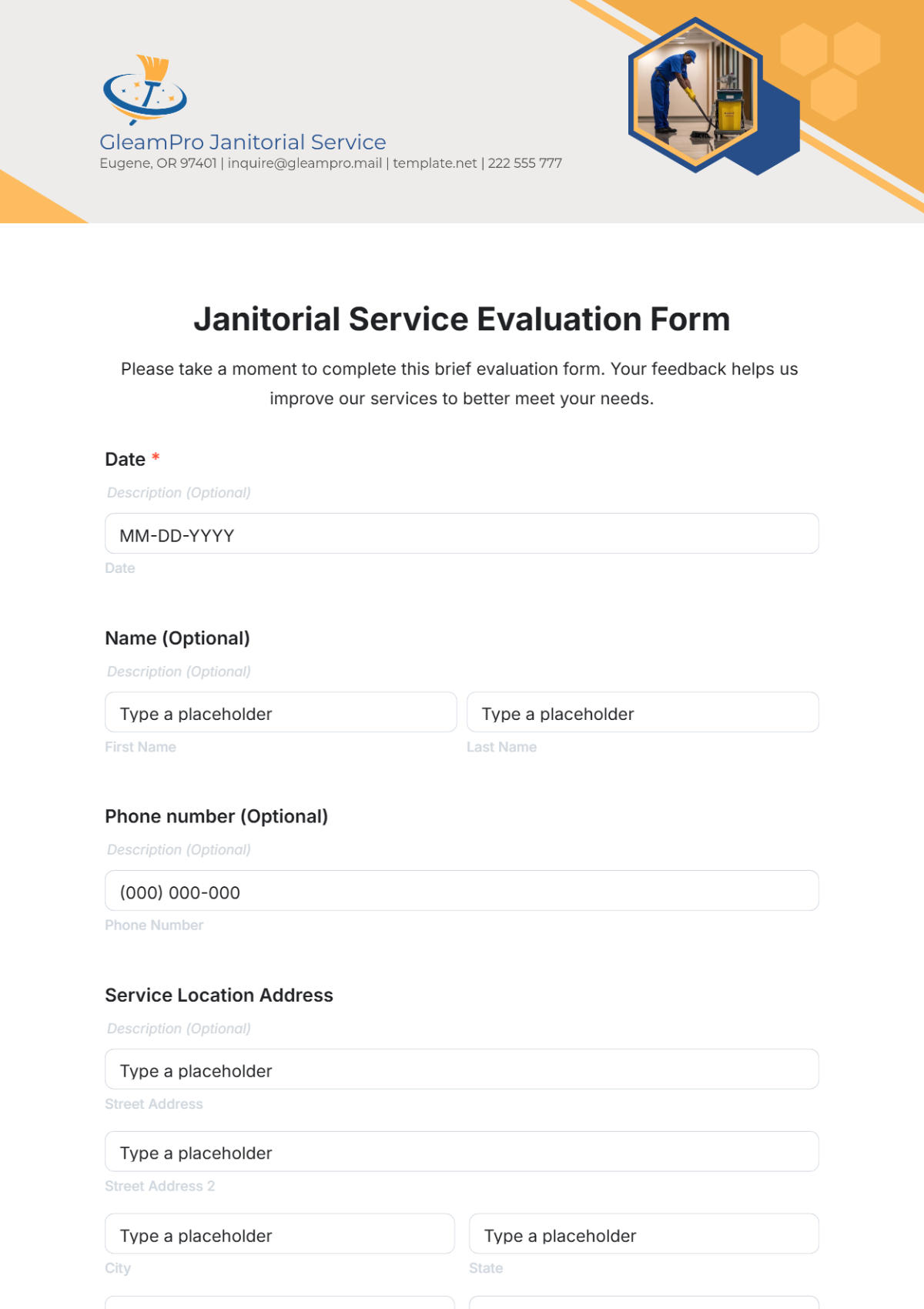 Janitorial Service Evaluation Form Template - Edit Online & Download