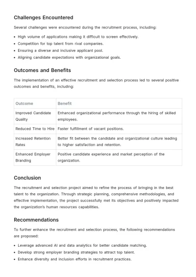 Free Recruitment and Selection Project Report Template to Edit Online
