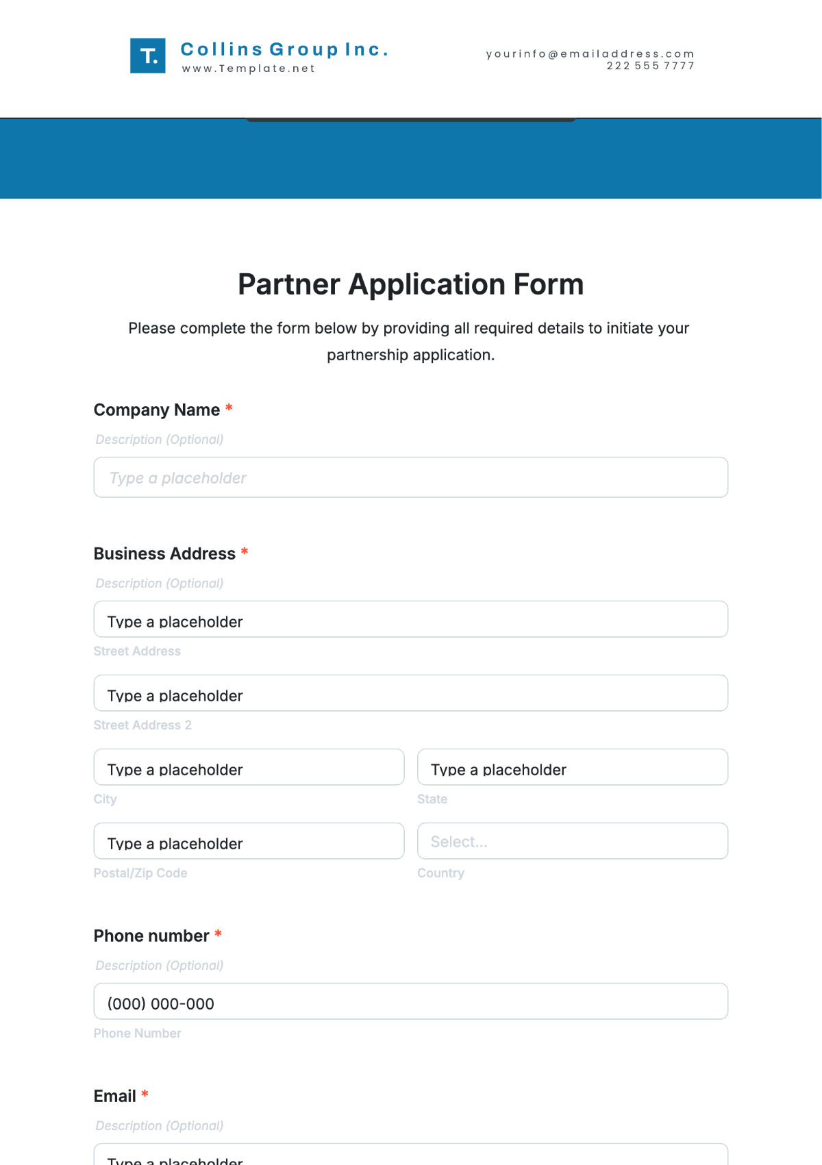 Partner Application Form Template - Edit Online & Download