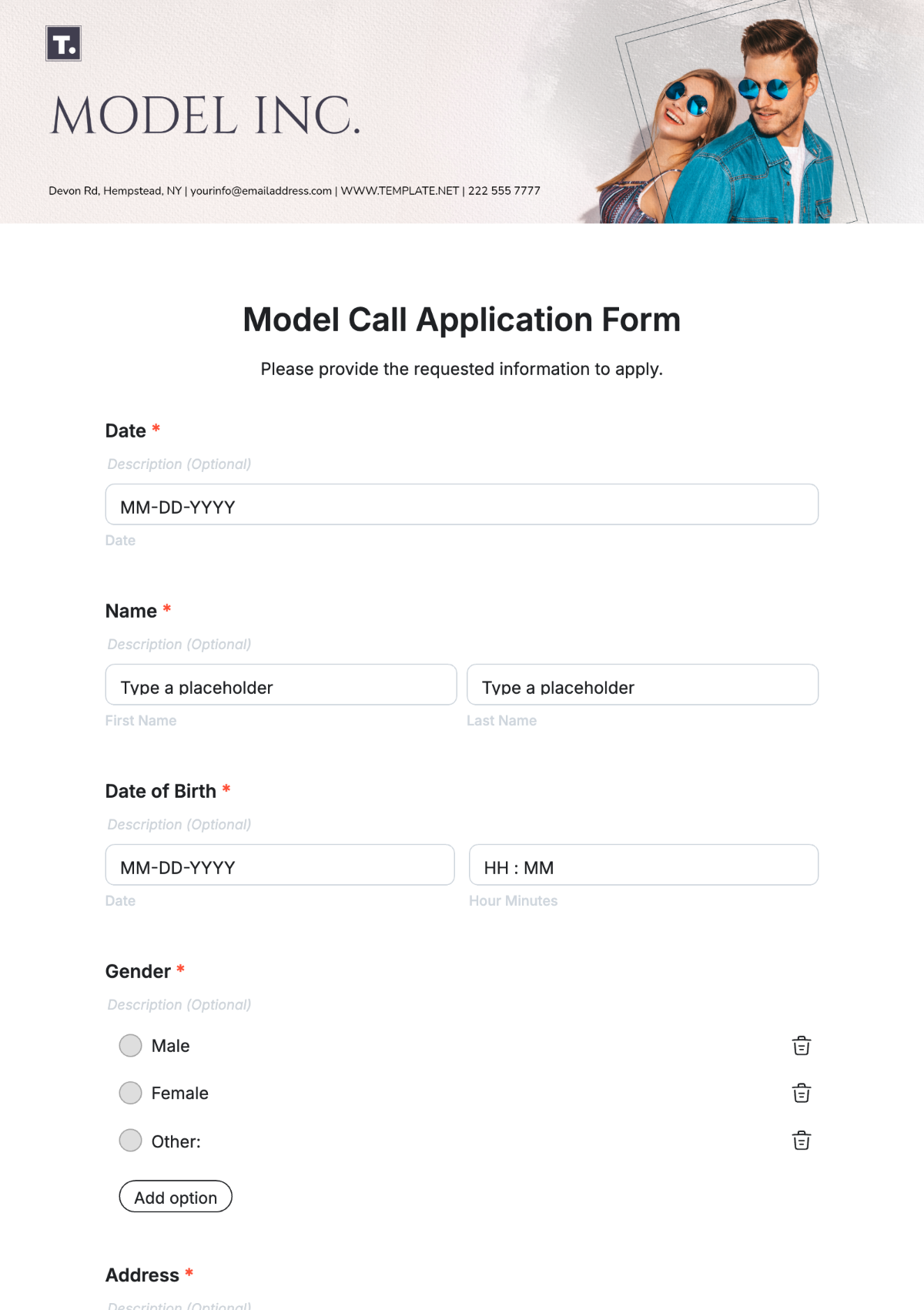 Model Call Application Form Template - Edit Online & Download