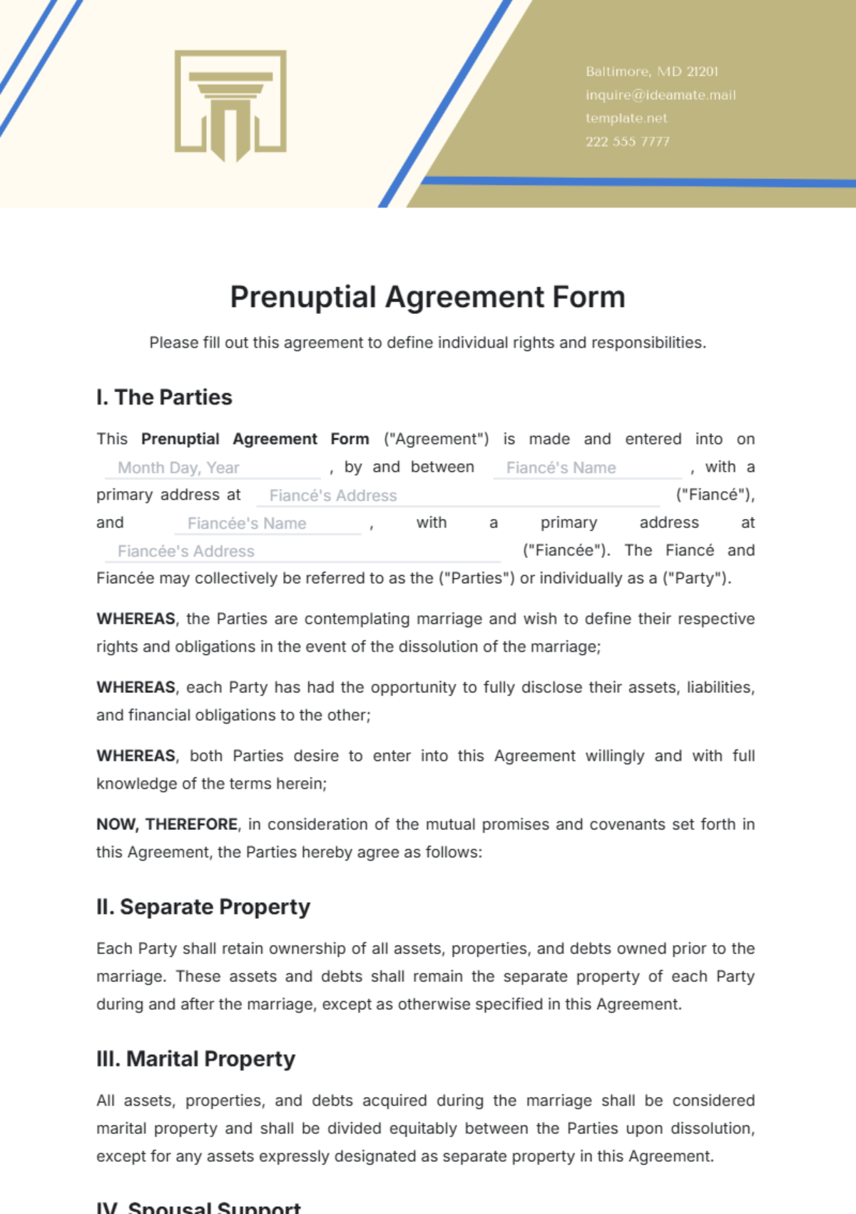 Prenuptial Agreement Form Template - Edit Online & Download