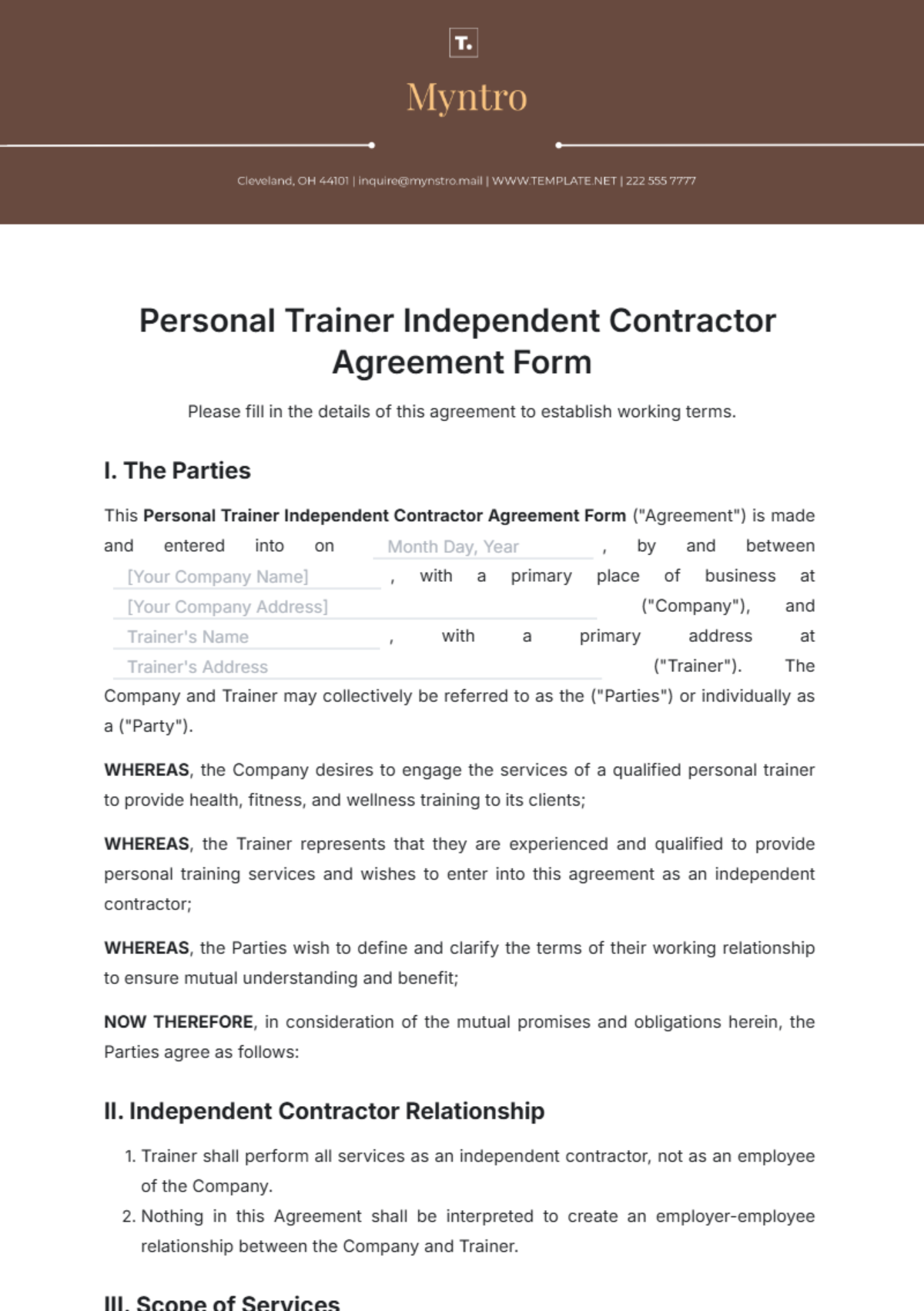 Personal Trainer Independent Contractor Agreement Form Template - Edit Online & Download