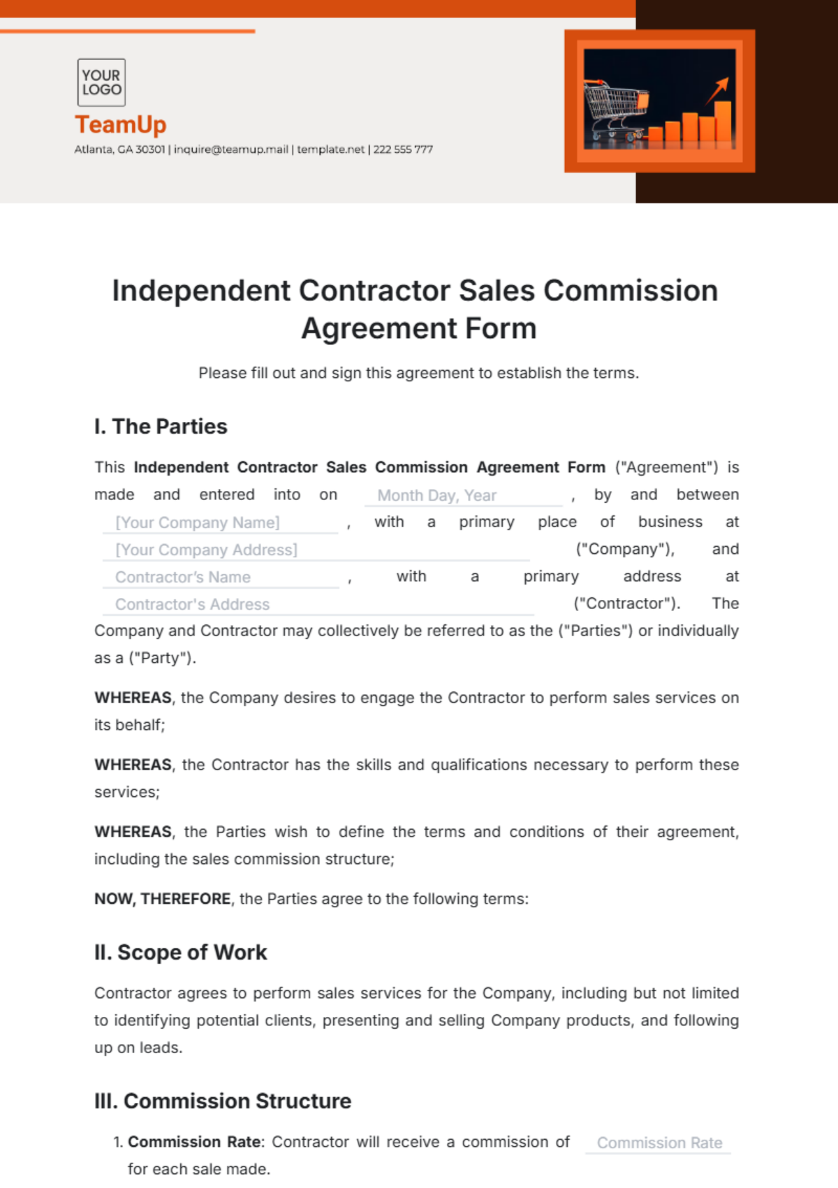 Independent Contractor Sales Commission Agreement Form Template - Edit Online & Download