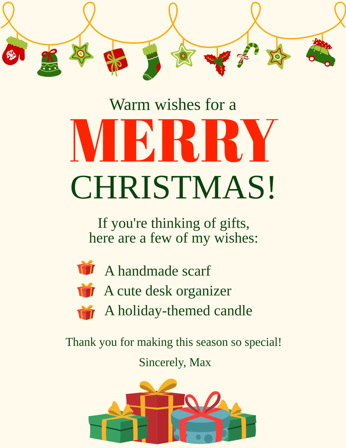 Free Christmas Wish List Card Template - Edit Online & Download ...