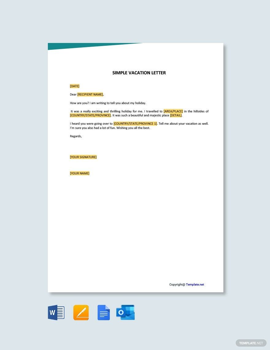 Simple Vacation Letter Template