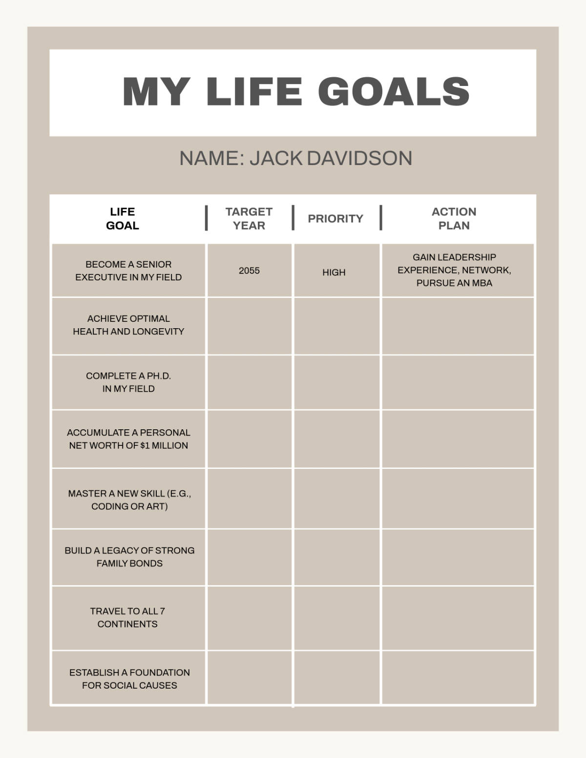 Life Goals Template