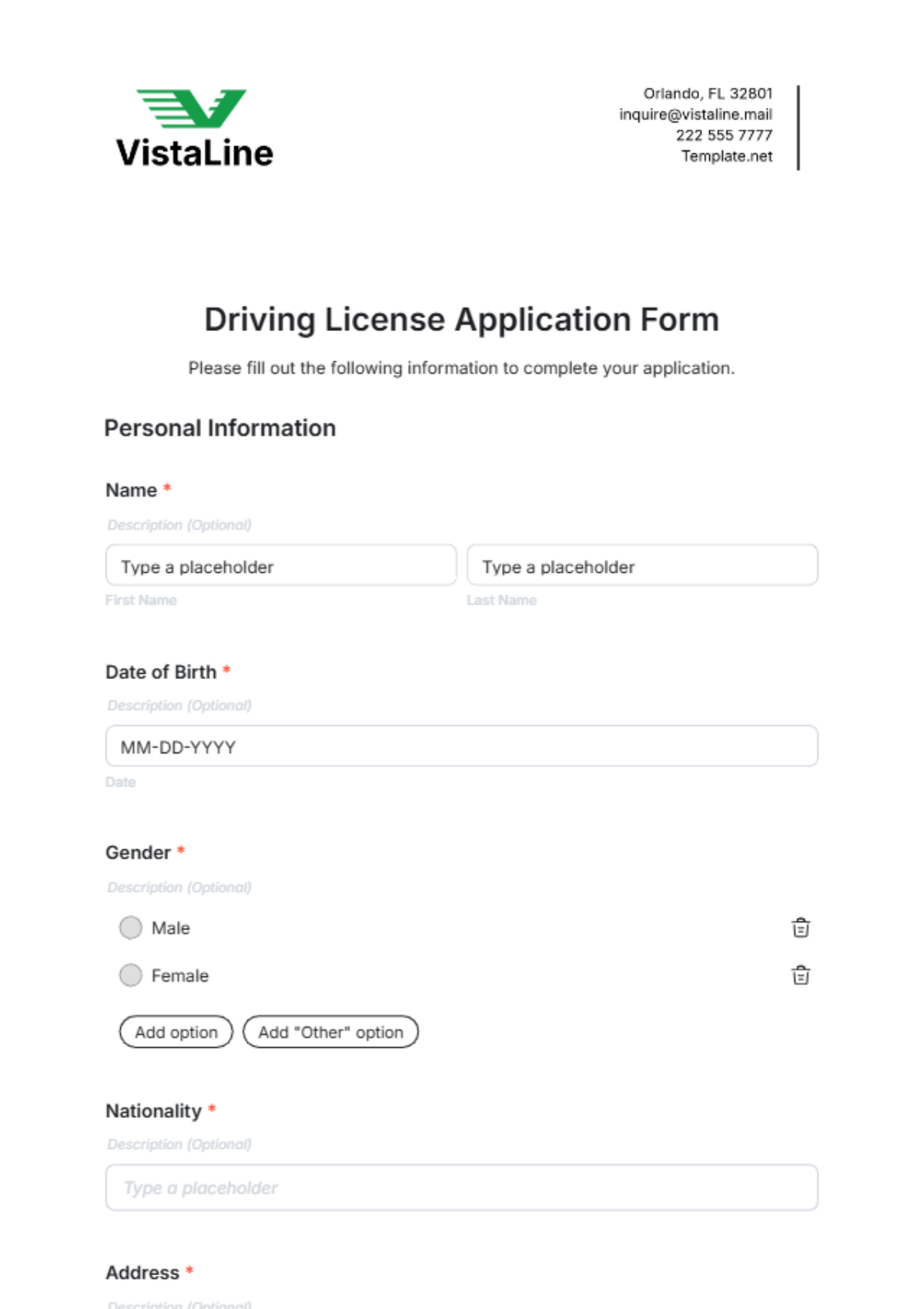 Driving License Application Form Template - Edit Online & Download