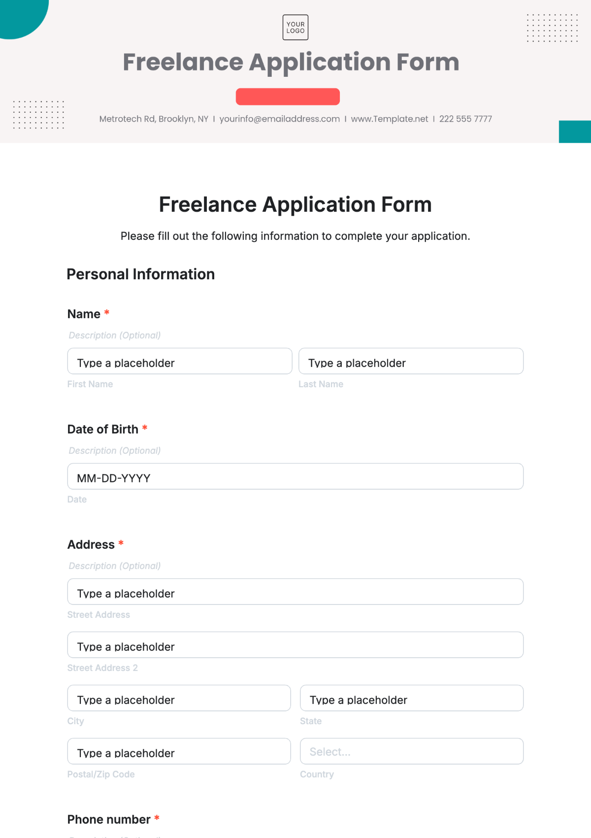 Freelance Application Form Template - Edit Online & Download