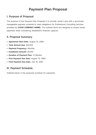 Free Payment Plan Proposal Template to Edit Online