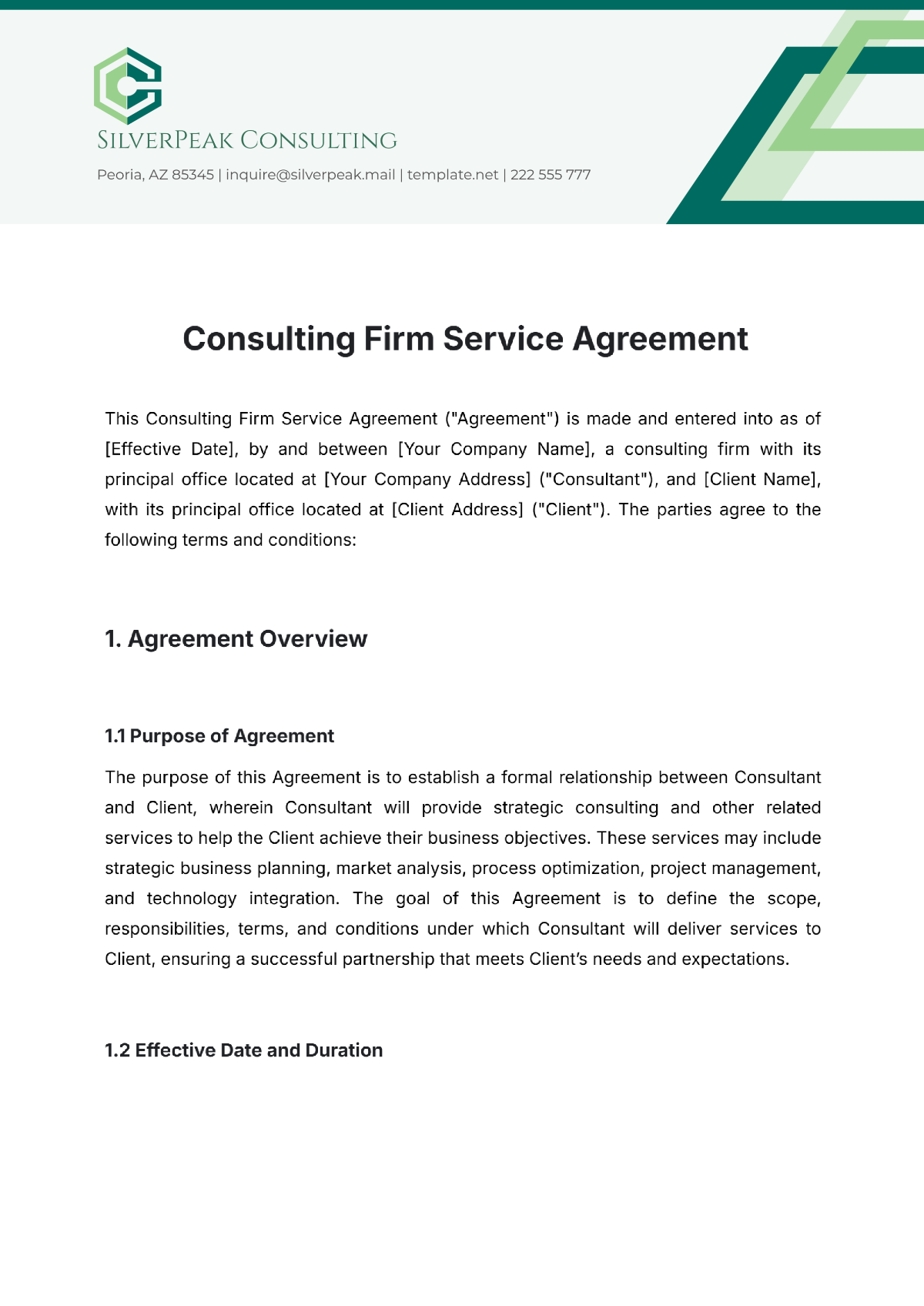 Consulting Firm Service Agreement Template - Edit Online & Download