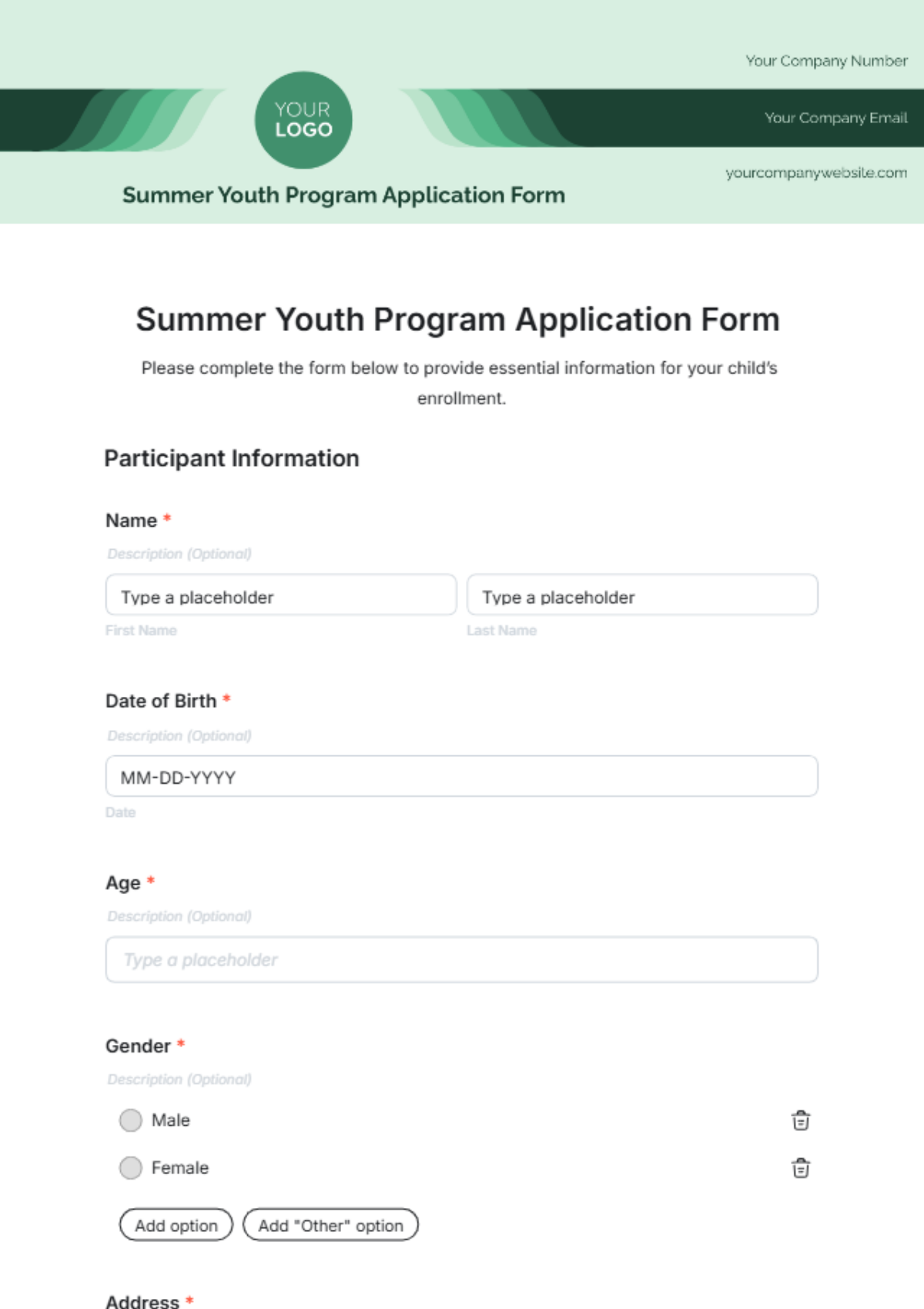 Summer Youth Program Application Form Template - Edit Online & Download