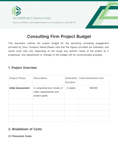 Free Consulting Firm Project Budget Template to Edit Online
