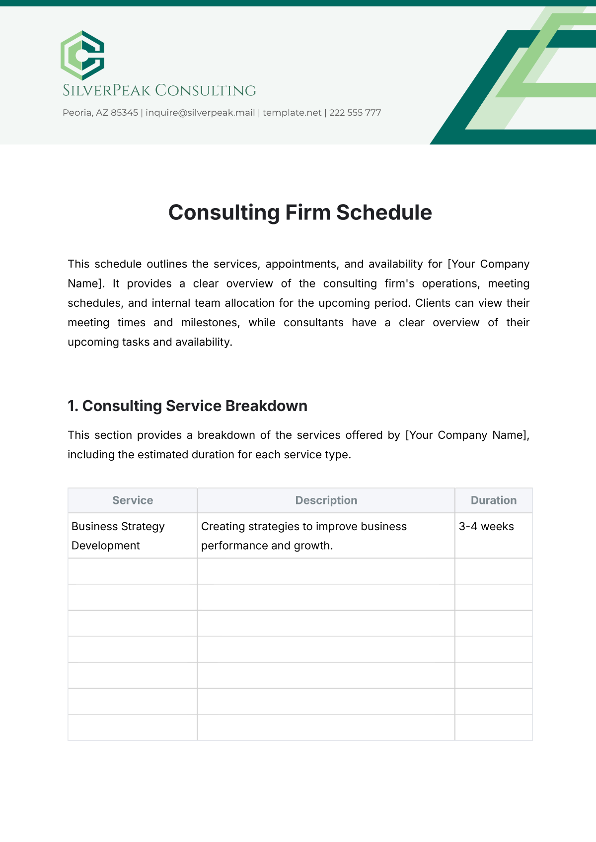 Consulting Firm Schedule Template - Edit Online & Download