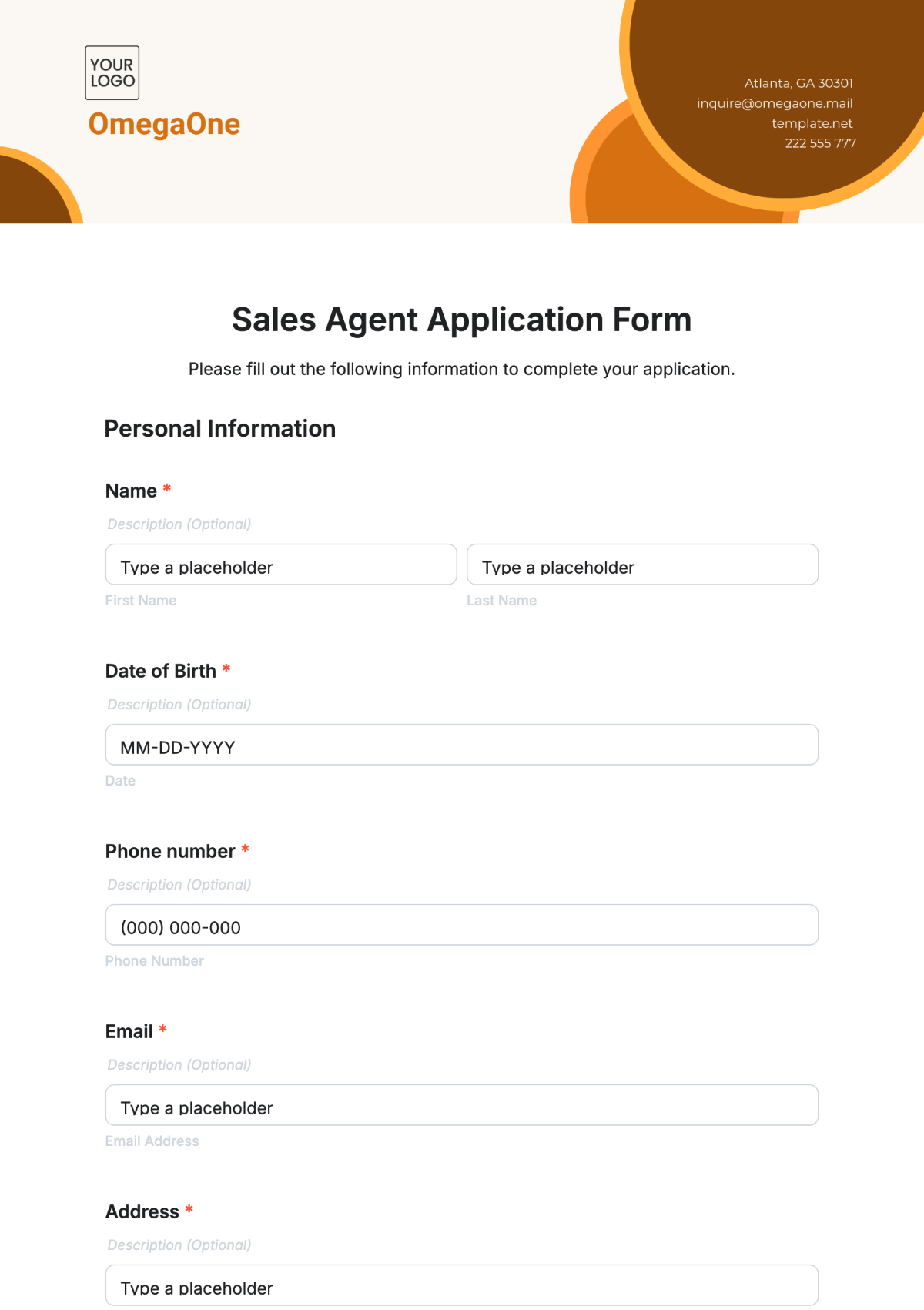 Sales Agent Application Form Template - Edit Online & Download