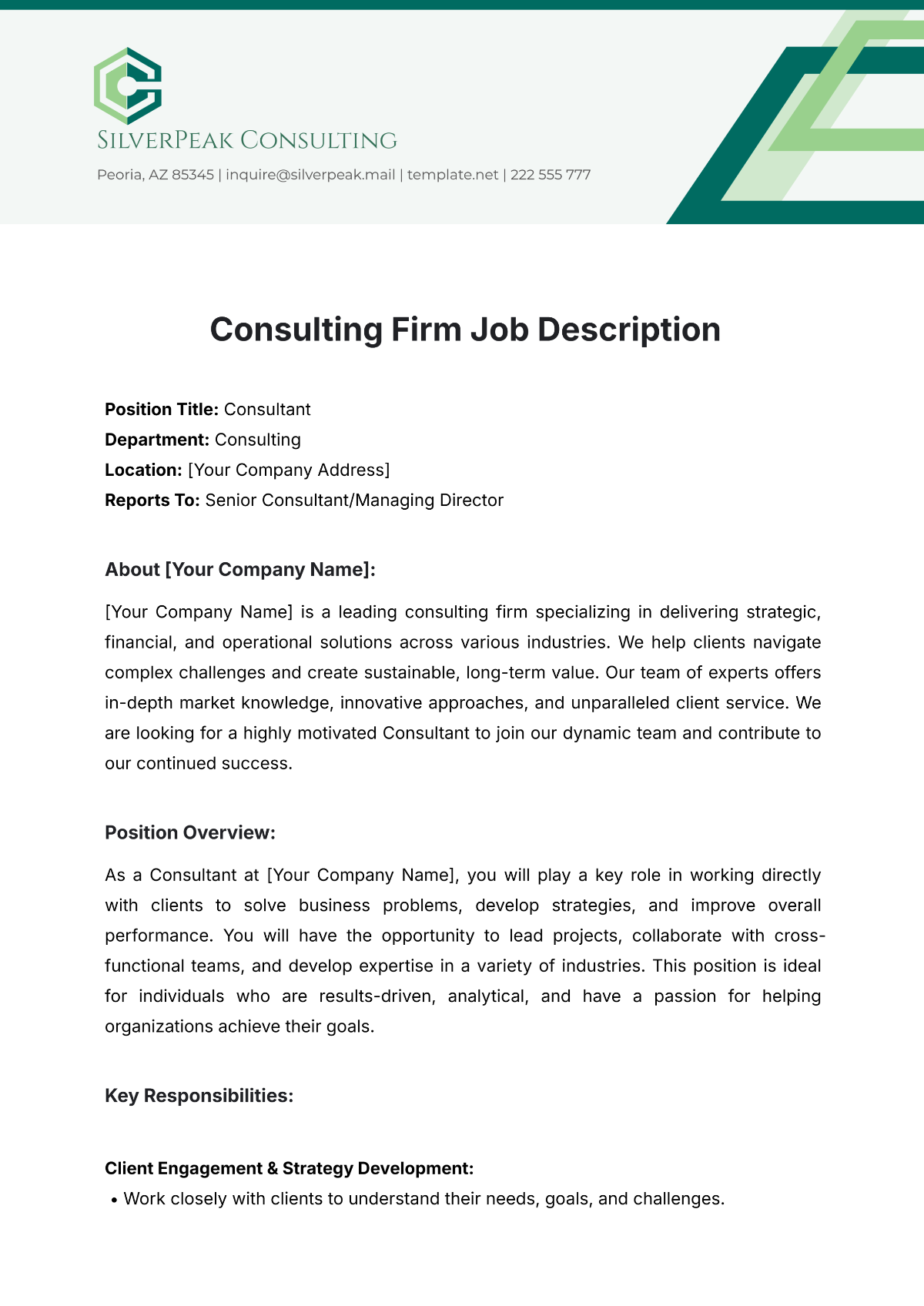 Consulting Firm Job Description Template - Edit Online & Download