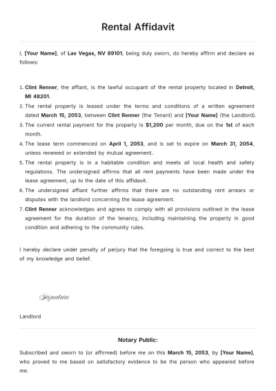 Free Rental Affidavit Template to Edit Online