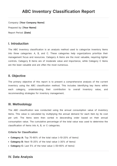 Free ABC Inventory Classification Report Template to Edit Online