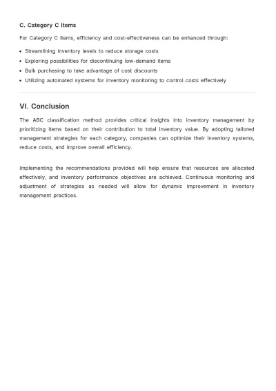 Free ABC Inventory Classification Report Template to Edit Online