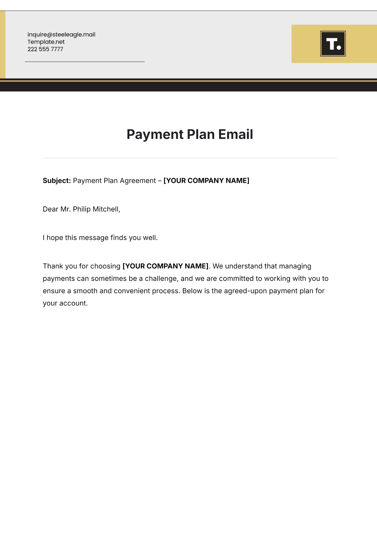 Payment Plan Email Template - Edit Online & Download