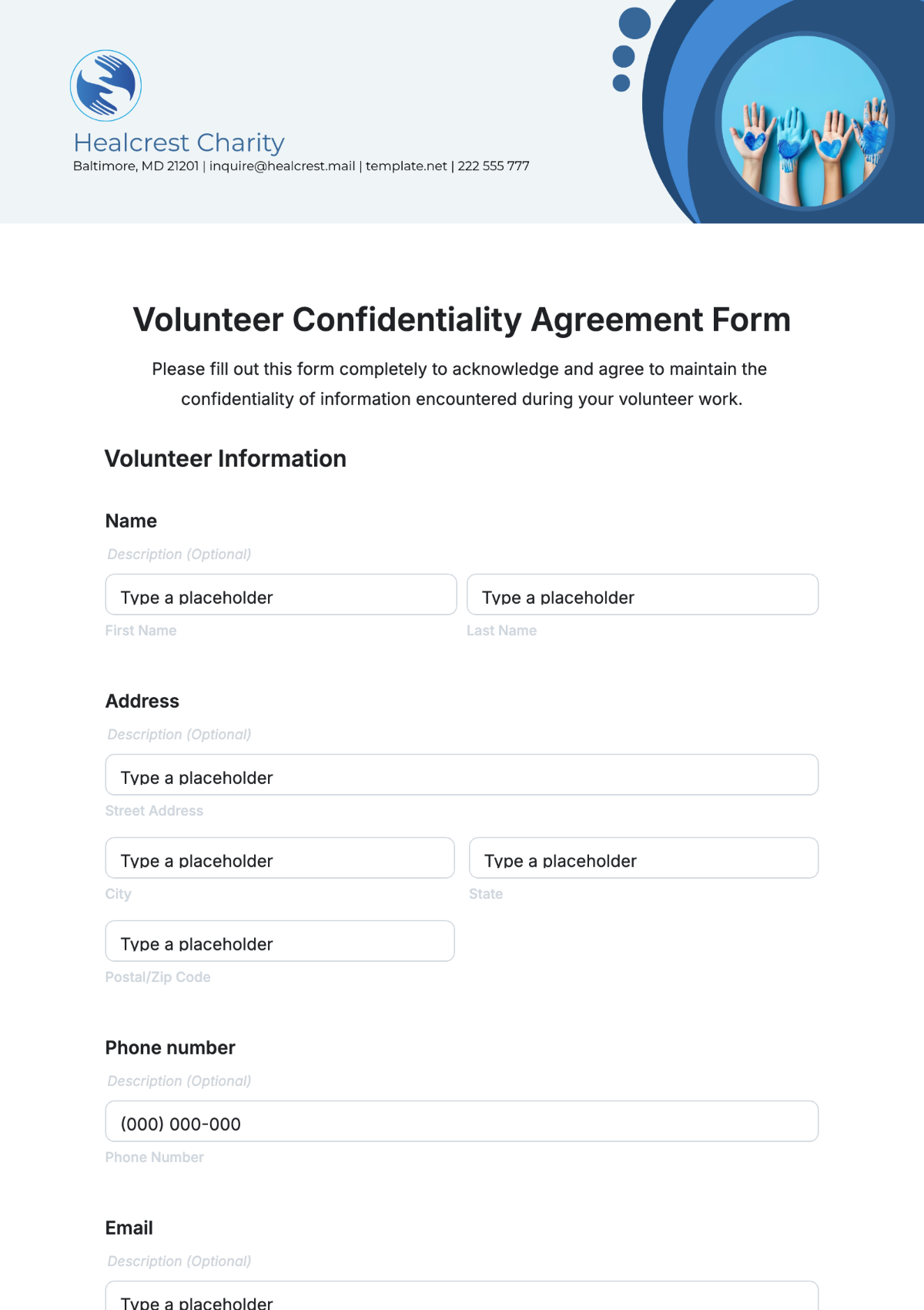 Volunteer Confidentiality Agreement Form Template - Edit Online & Download