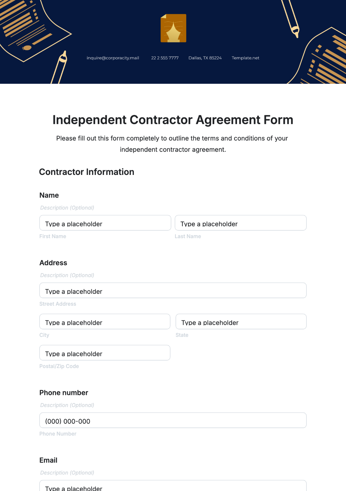 Independent Contractor Agreement Form Template - Edit Online & Download