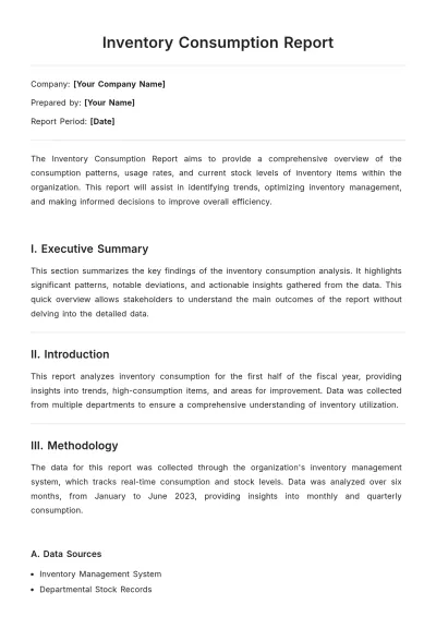 Free Inventory Consumption Report Template to Edit Online