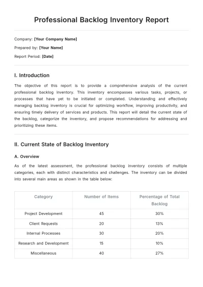 Free Professional Backlog Inventory Report Template to Edit Online