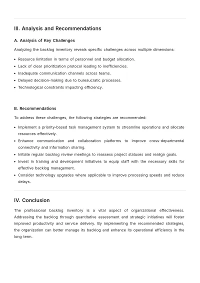 Free Professional Backlog Inventory Report Template to Edit Online