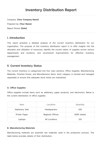 Free Inventory Distribution Report Template to Edit Online