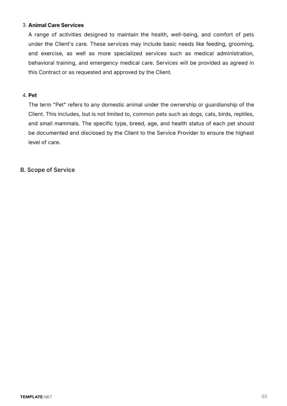 Free Animal Care Contract Template to Edit Online
