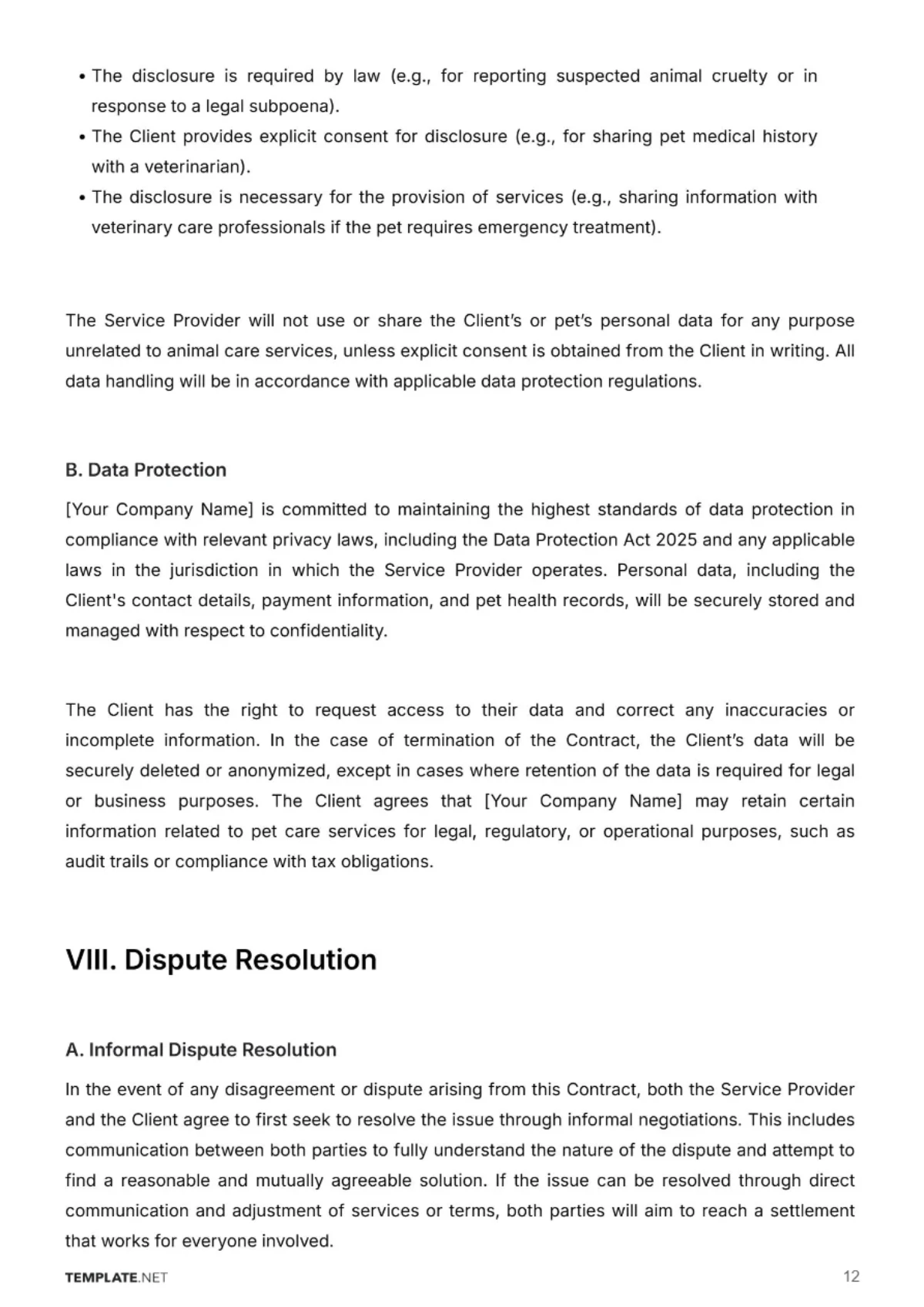 Free Animal Care Contract Template to Edit Online