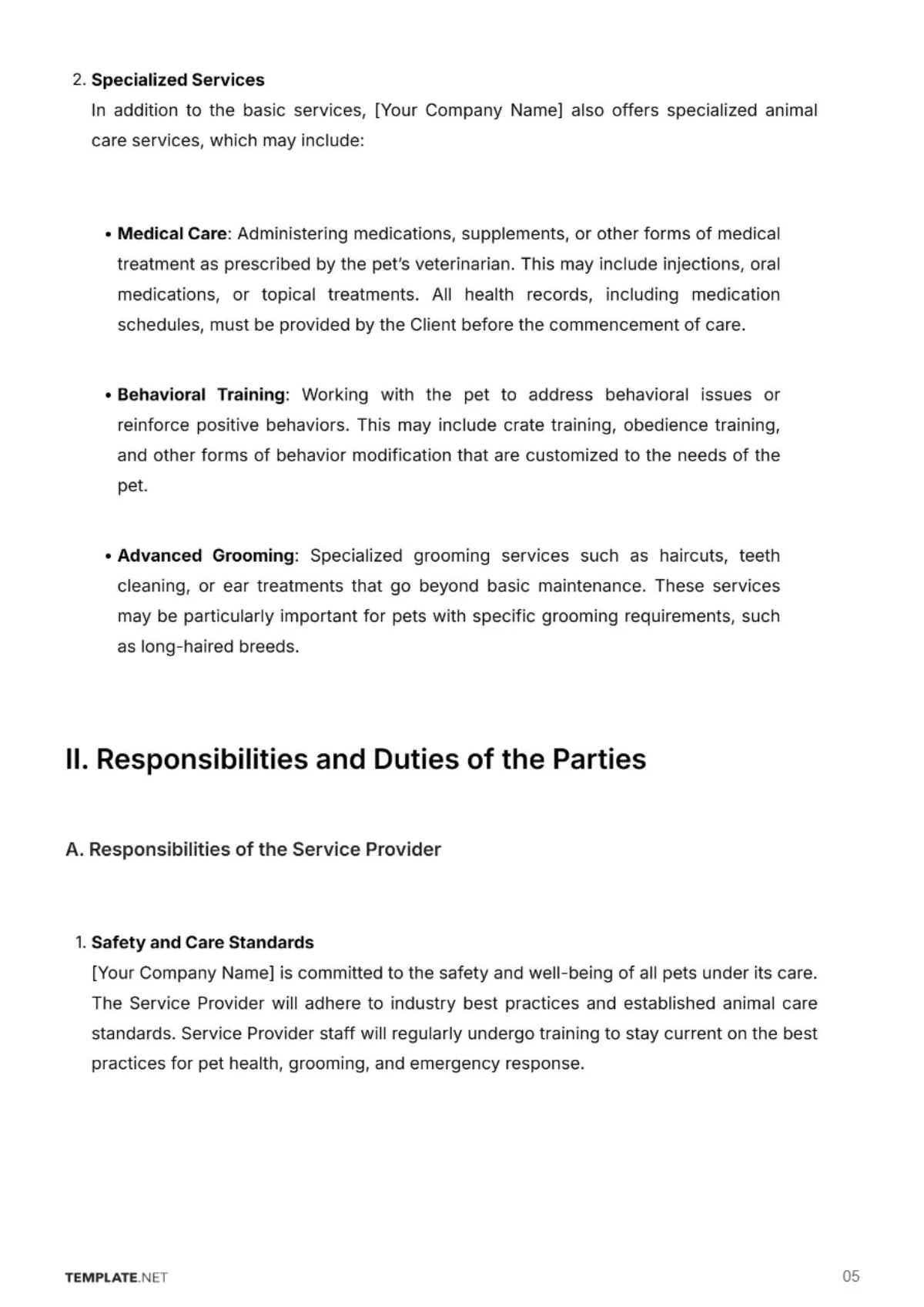 Free Animal Care Contract Template to Edit Online