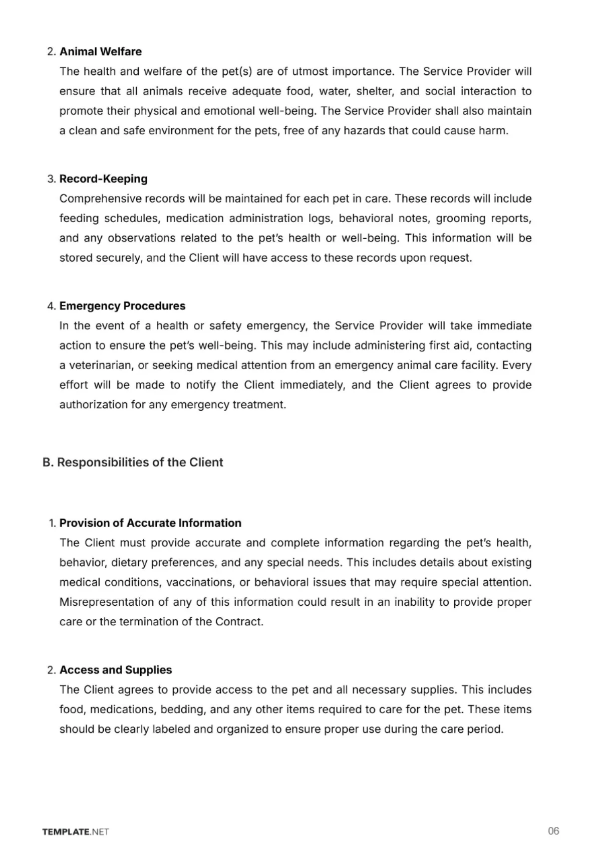 Free Animal Care Contract Template to Edit Online