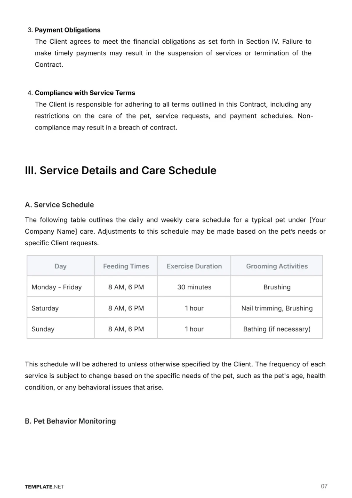 Free Animal Care Contract Template to Edit Online