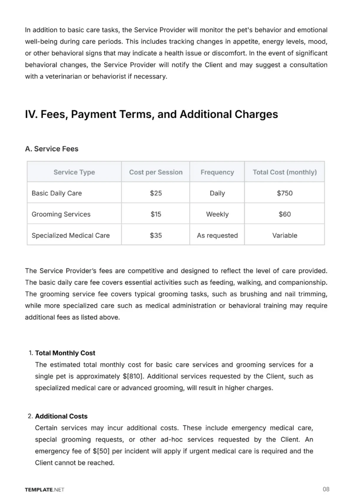 Free Animal Care Contract Template to Edit Online