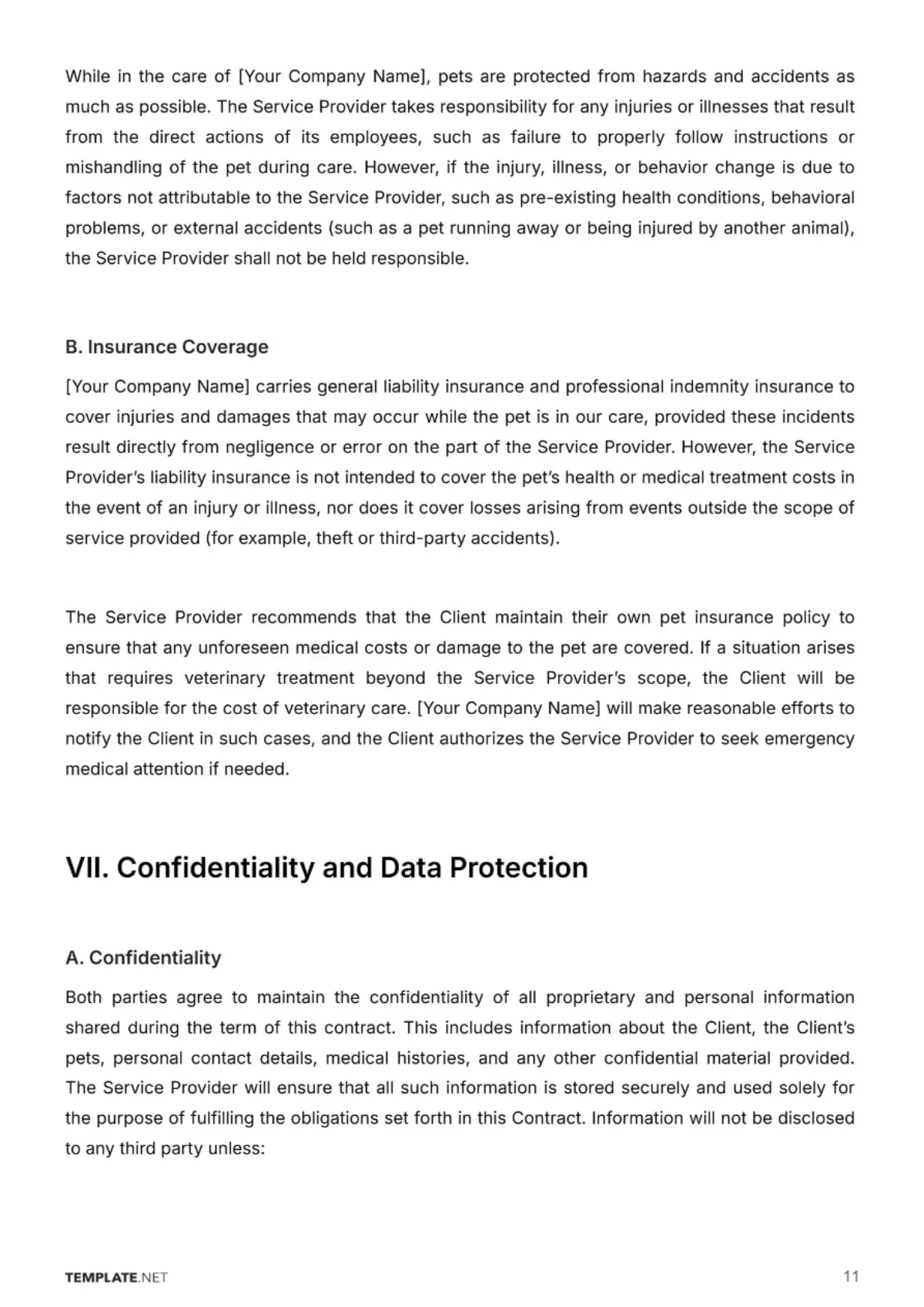 Free Animal Care Contract Template to Edit Online