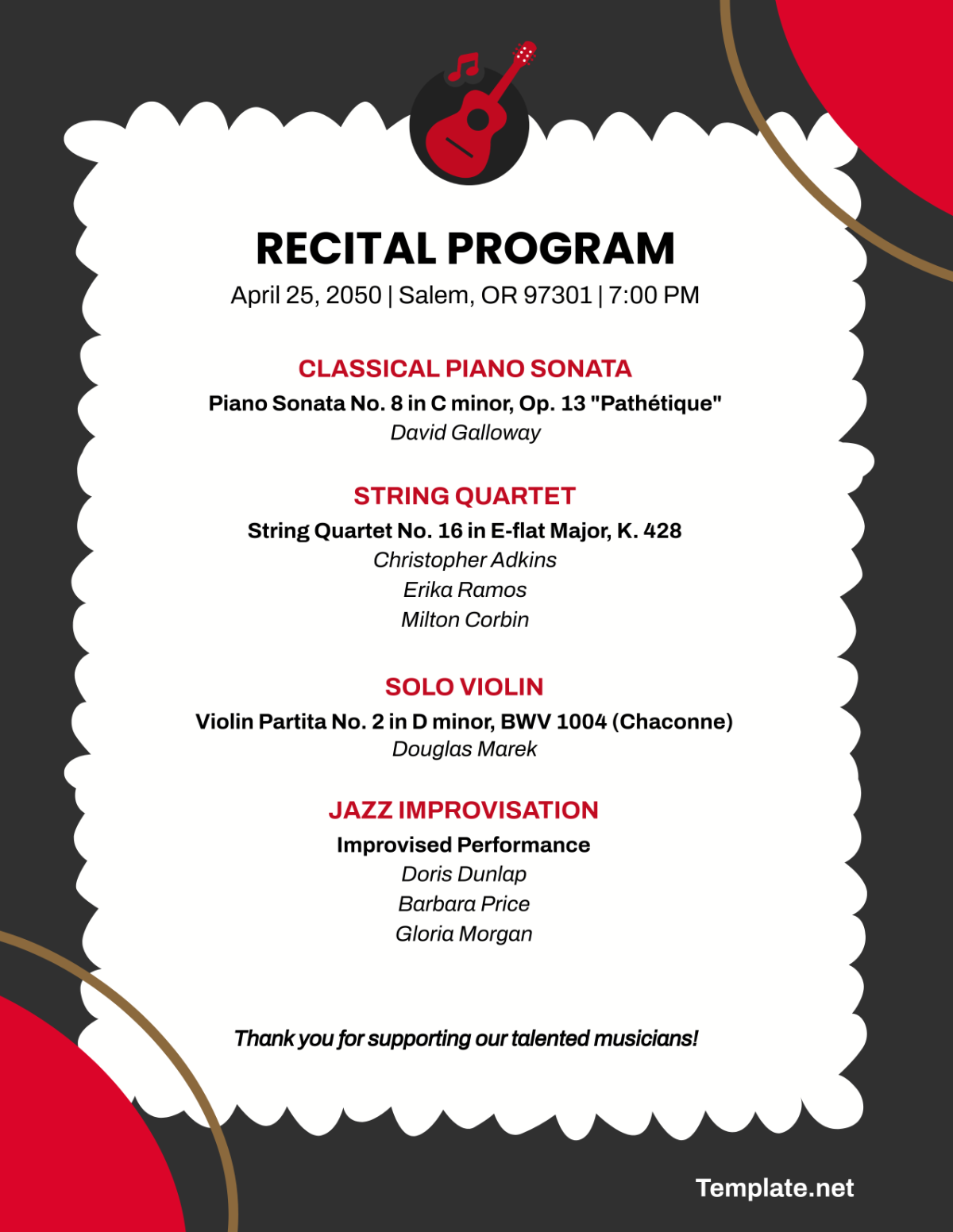 Music School Recital Program Template - Download | Template.net