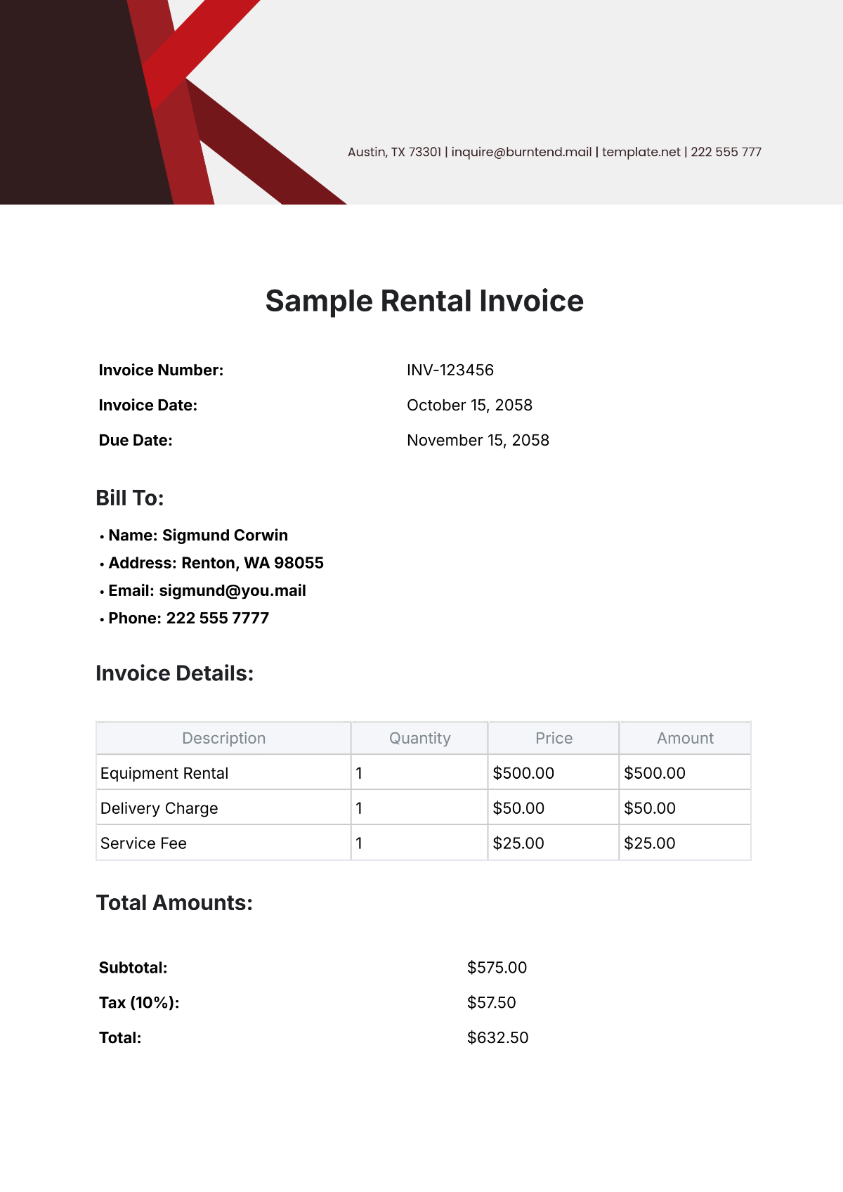 Sample Rental Invoice Template - Edit Online & Download