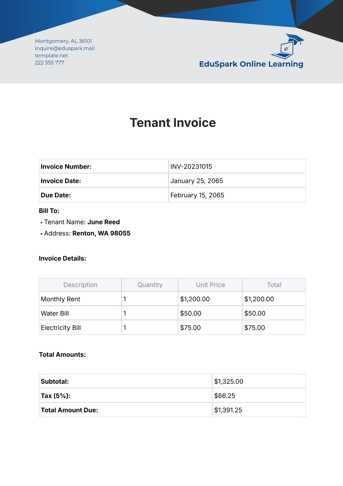 Tenant Invoice Template - Edit Online & Download