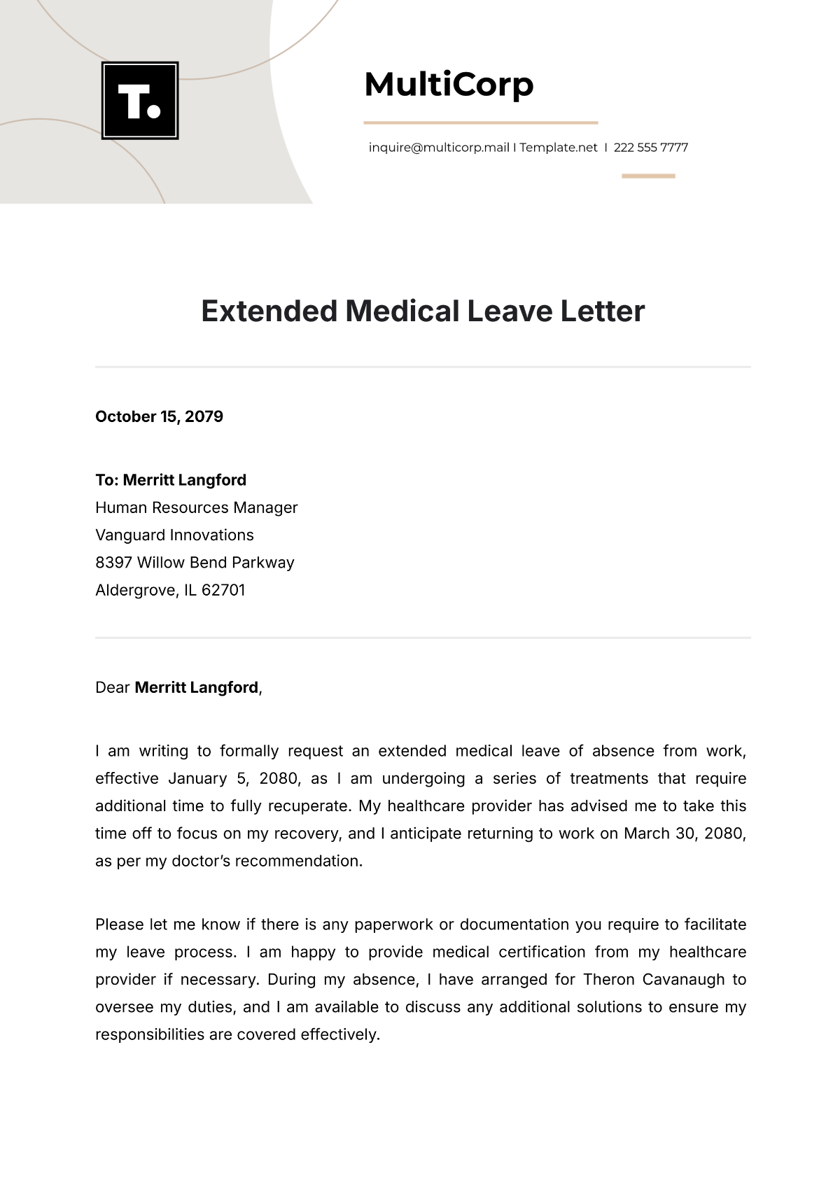 Extended Medical Leave Letter Template - Edit Online & Download