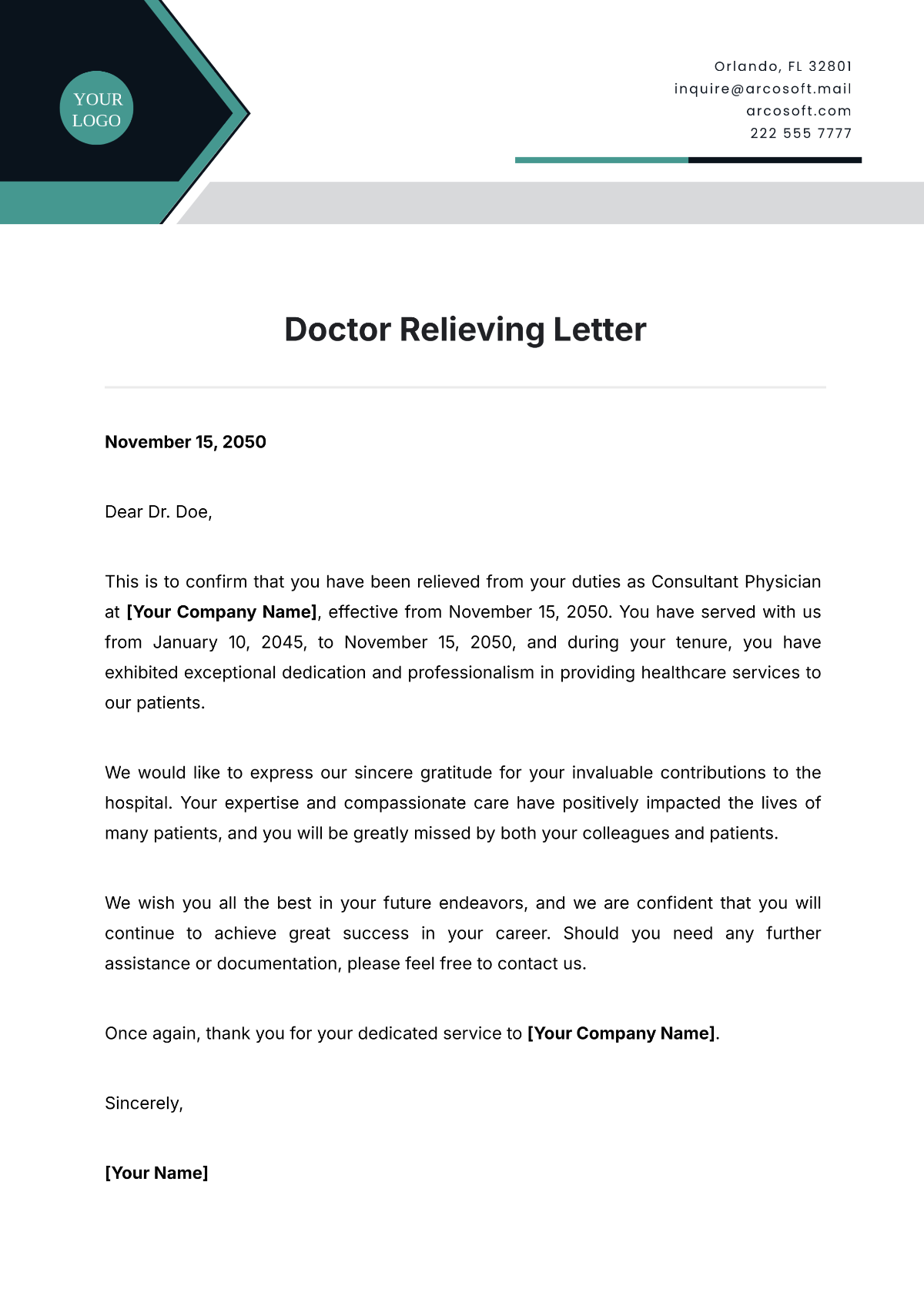 Doctor Relieving Letter Template - Edit Online & Download